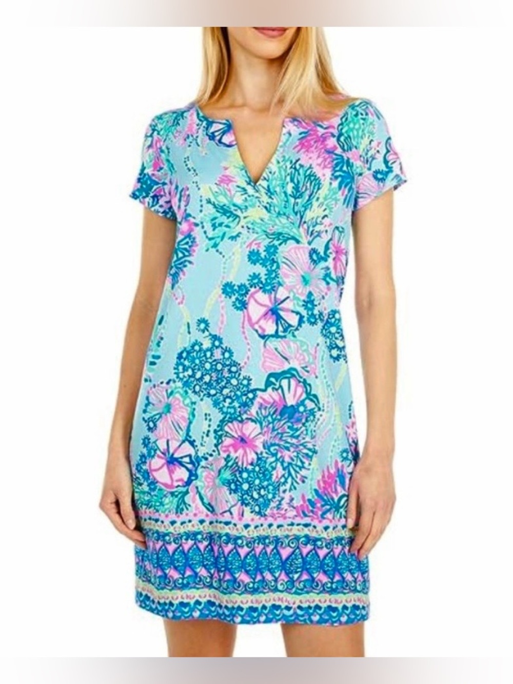 Lilly Pulitzer Sophiletta Dress, UPF 50+, Pink / Blue, Aqua, Women’s Small